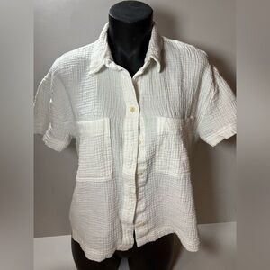 Madewell Women’s 100% Cotton Cream Textured Button Down Shirt